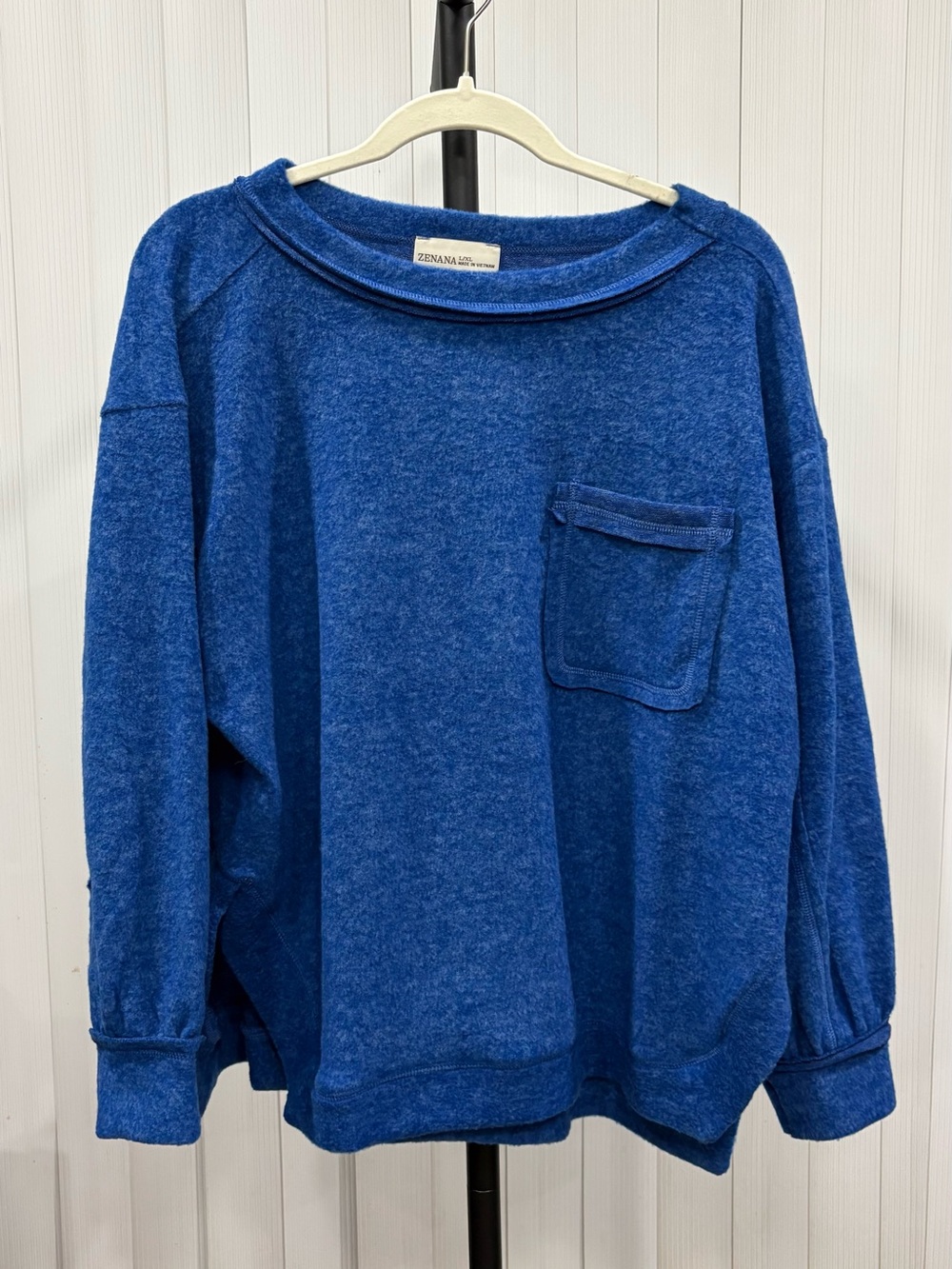 Zenana Outfitters Royal Blue Pocket Crew Sweater
